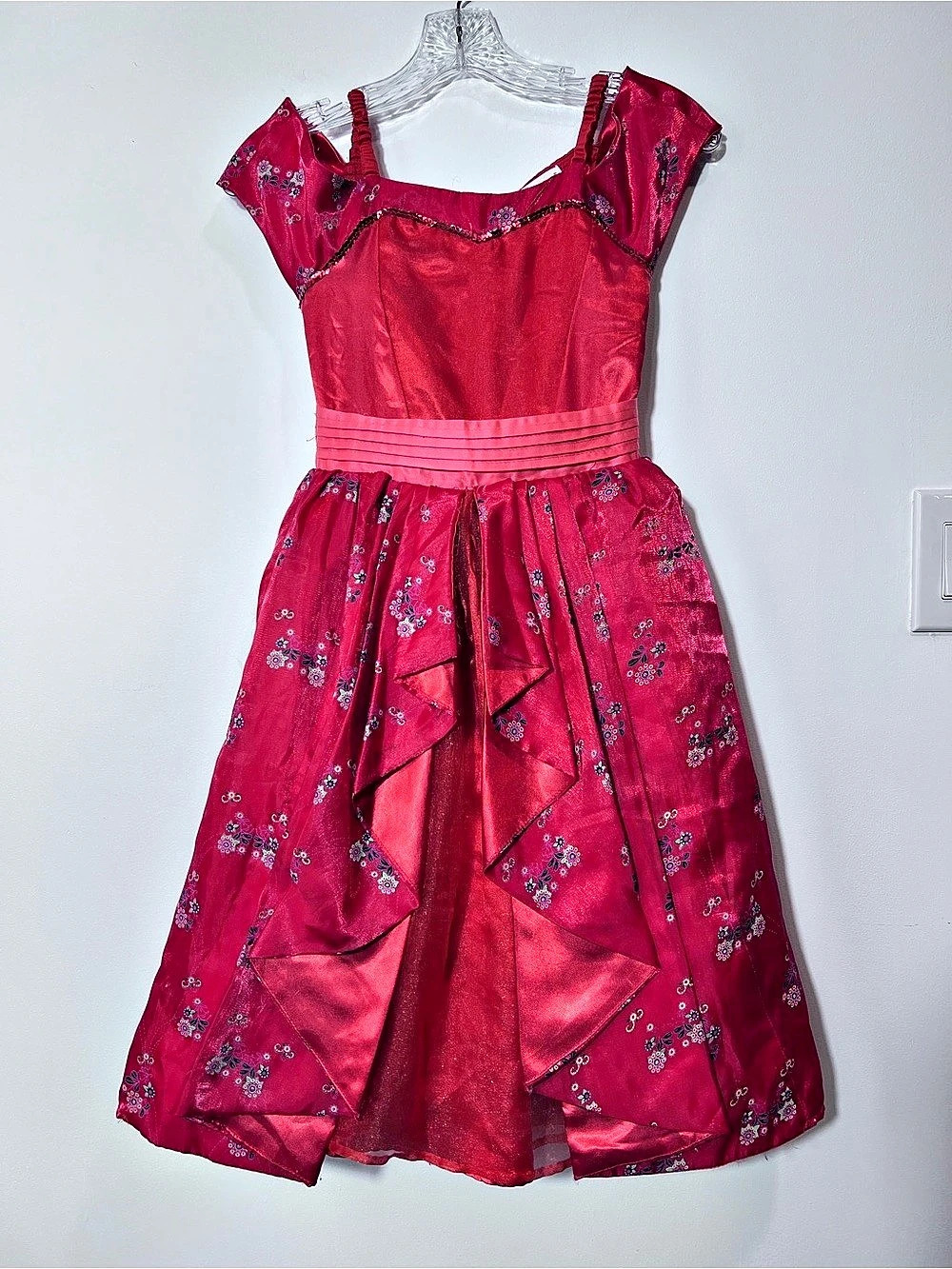 Disney Store Avalor Costume Dress Girls Floral Formal Red Dress